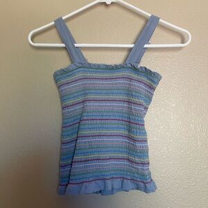 JESSICA SIMPSON Denim and Rainbow color stitched crop top, Size XL (14-16)